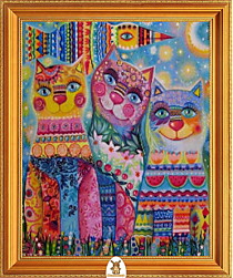 "Три разноцветных кота и птица" Арт."МЖ0068"