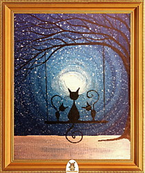 "Три кота на качелях на фоне луны" Арт."МЖ0077"