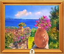 "Большая ваза с цветами на фоне моря" Арт."МЖ0171"