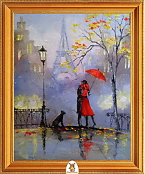 "Пара с красным зонтом в Париже" Арт."МЖ0287"