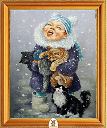 "Ребенок с котами ловит снежинки" Арт."МЖ0601"