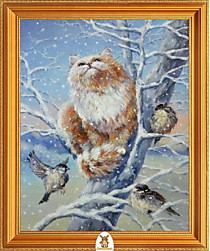 "Рыжий пушистый кот на снежном дереве" Арт."МЖ0970"
