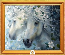 "Две белые лошади в белых цветах" Арт."МЖ1023"