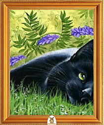 "Черный кот на фоне фиолетовых цветов" Арт."МЖ1123"