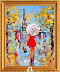 "Люди гуляют с зонтами в Париже" Арт."МЖ1335"