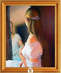 "Девушка в белом смотрит в зеркало" Арт."МЖ1339"