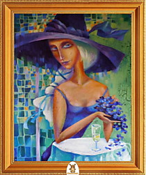 "Девушка в фиолетовой шляпе с бокалом" Арт."МЖ1368"