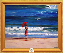 "Девушка на фоне моря с зонтом" Арт."МЖ1369"