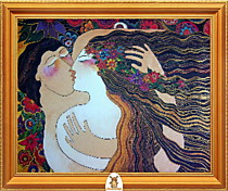 "Девушка с цветами в волосах и парень целуются" Арт."МЖ1373"