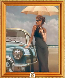 "Девушка стоит около автомобиля с зонтом" Арт."МЖ1425"