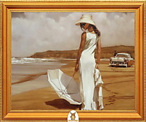 "Девушка во всем белом на фоне моря и авто" Арт."МЖ1426"