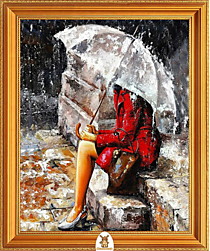 "Девушка в красном сидит под белым зонтом" Арт."МЖ1432"
