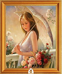 "Девушка в белом смотрит на цветы" Арт."МЖ1439"