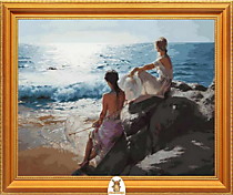 "Две девушки сидят на камнях на берегу" Арт."МЖ1448"