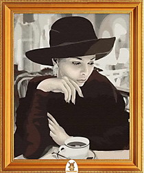 "Черно-белый портрет девушки  с кофе" Арт."МЖ1468"