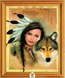 "Индианка с перьями в голове и волк" Арт."МЖ1506"