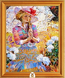"Девушка в разноцветном платье под белым зонтом" Арт."МЖ1537"