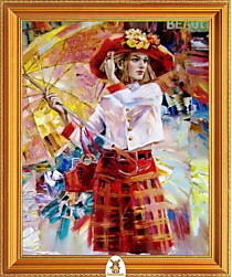 "Девушка в красной шляпе с желтым зонтом" Арт."МЖ1542"