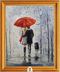 "Пара с собакой под красным зонтом" Арт."МЖ1563"