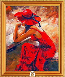 "Девушка в красном платье и красной шляпе" Арт."МЖ1602"