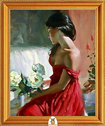 "Девушка в красном с белыми розами" Арт."МЖ1612"