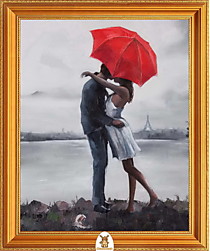 "Поцелуй под красным зонтом в Париже" Арт."МЖ1618"