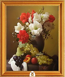 "Красные и белые цветы рядом с фруктами" Арт."МЖ1796"