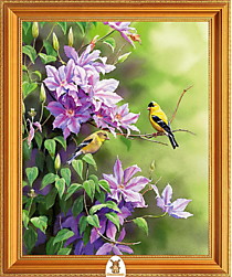 "Две птички около фиолетовых цветов" Арт."МЖ1963"