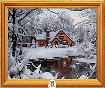 "Оранжевый дом на берегу реки зимой" Арт."МЖ2082"