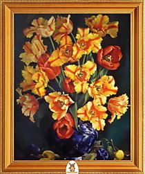 "Желтые тюльпаны с маками в синей вазе" Арт."МЖ2278"