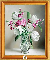 "Белые тюльпаны с розовыми цветами" Арт."МЖ2283"