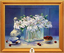 "Белые цветы в прямоугольной вазе" Арт."МЖ2308"