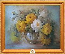 "Розы белые и желтые в прозрачной вазе" Арт."МЖ2310"