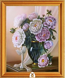 "Сиреневые и белые цветы в стеклянной вазе" Арт."МЖ2339"