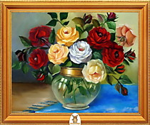 "Прозрачная ваза с разноцветными розами" Арт."МЖ2341"