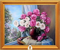 "Пионы розовые и белые на столе в вазе" Арт."МЖ2452"