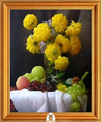 "Хризантема желтая с фруктами на столе" Арт."МЖ2456"