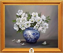 "Цветы мелкие белые в синей вазе" Арт."МЖ2496"