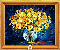"Желтые цветы в вазе на синем фоне" Арт."МЖ2540"