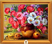 "Белые и розовые цветы  на столе с яблоками" Арт."МЖ2562"