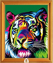 "Разноцветный тигр на зеленом фоне" Арт."МЖ2670"