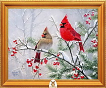 "Две птицы  на кусте с красными ягодами" Арт."МЖ2907"
